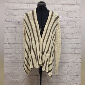 Free People Cream and Brown Striped Cardigan